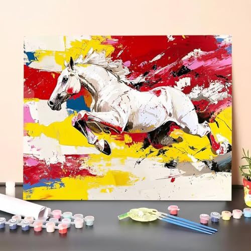 Malen Nach Zahlen Erwachsene Tier, Malen Nach Zahlen Horse, Paint by Numbers Basteln Erwachsene Mit 3-Pinseln und Acrylfarbe Knitterfreie Leinwand Kit für Heimdekoration 20 x 30 cm (Ohne Rahmen) 2A-O von GUERUUIE