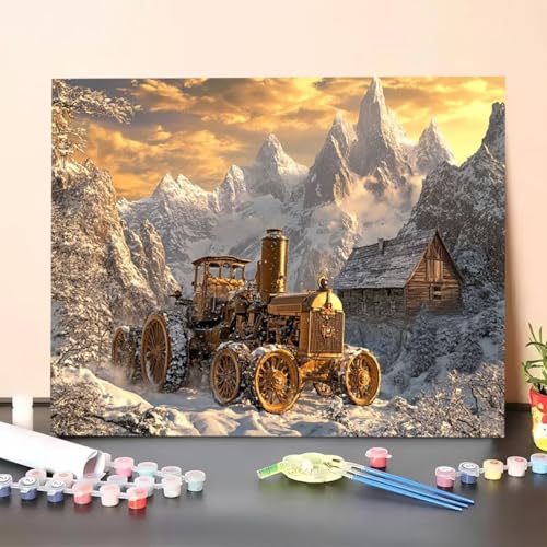 Malen Nach Zahlen Erwachsene Winter, Malen Nach Zahlen Karren, Paint by Numbers Basteln Erwachsene Mit 3 - Pinseln und Acrylfarbe Leinwand Kit für Wand Heimdekoration - 30 x 40 cm (Ohne Rahmen) S8-4 von GUERUUIE