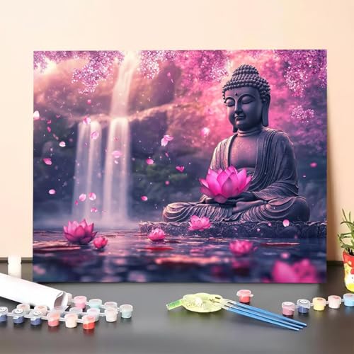Malen Nach Zahlen Erwachsene Zen, DIY Handgemalt Ölgemälde Leinwand für Anfänger, Malen Nach Zahlen Wasserfall Bastelset Erwachsene, Paint by Numbers für Heimdekoration 40x55cm (Ohne Rahmen) DF-6 von GUERUUIE