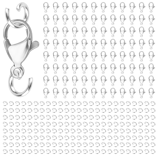 Karabinerverschlüsse und offene Binderinge aus Edelstahl für Halsketten/Armband, Schmuckherstellung, 12 mm x 6 mm, Schmuckverschlüsse und Verschlüsse, anlaufgeschützt und farbecht, 300 Stück Karabinerverschlüsse und offene Binderinge aus Edelstahl für Halsketten/Armband, Schmuckherstellung, 12 mm x 6 mm, Schmuckverschlüsse und Verschlüsse, anlaufgeschützt und farbecht, 300 Stück von GUFJUCH