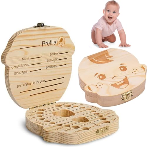GUIANLOU Zahnbox Holz Milchzähne Box,Zahndose Milchzähne Mit Namen Zum Aufstellen Box Für Milchzähne Milchzähne Aufbewahren Aufbewahrungsbox Für Zähne,Erinnerungsbox Baby Geschenke Zur Geburt. von GUIANLOU