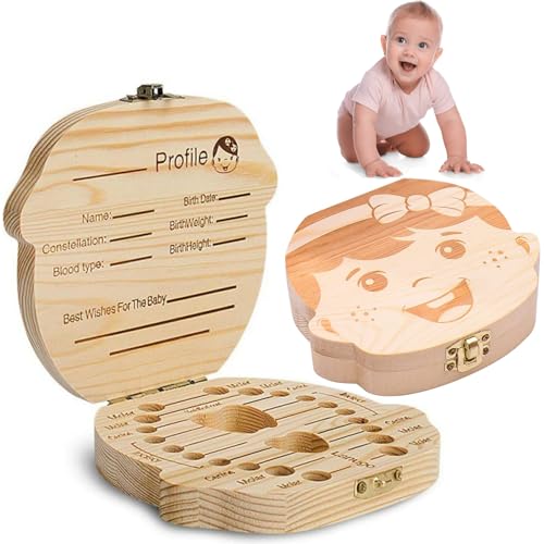 GUIANLOU Zahnbox Holz Milchzähne Box,Zahndose Milchzähne Mit Namen Zum Aufstellen Box Für Milchzähne Milchzähne Aufbewahren Aufbewahrungsbox Für Zähne,Erinnerungsbox Baby Geschenke Zur Geburt. von GUIANLOU