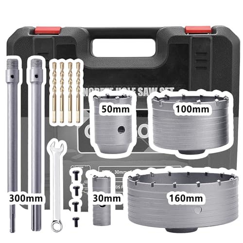Beton-Lochsägen-Set, 30, 50, 100, 160 mm, Beton-Lochsägen-Set mit 1 SDS Plus Stange und 1 SDS Max Stange für Beton, Zement, Ziegel, Steinwand (30, 50, 100, 160 mm) (30, 50, 100, 160 mm) von GUICGOC