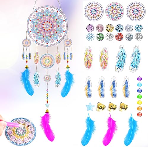 Traumfänger Bastelset Kinder Basteln GUICHENO Diamond Painting Traumfänger, Basteln Mädchen 6-12 Jahre, Diamant-Malen nach Zahlen Kunstsets, Suncatcher Windspiel Garten Schlafzimmer Deko von GUICHENO