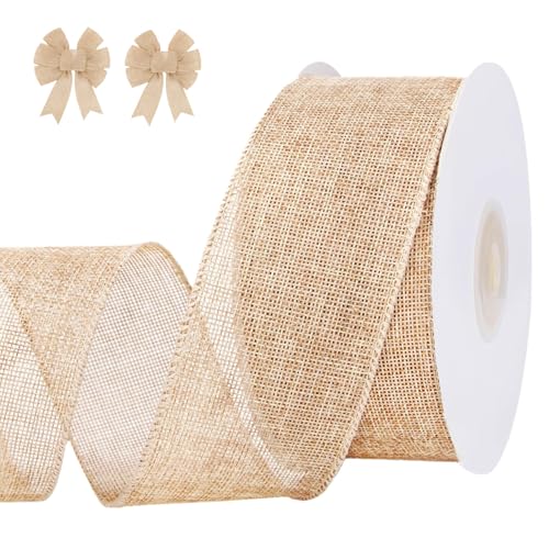 GUIFIER Juteband mit Draht, 6,4 cm x 9,1 m, natürliches Juteband 6,3 cm für Handwerk, Kränze, Girlande, Schleifen, Bäume, Geschenkverpackungen, Party-Dekoration (natürlich) von GUIFIER