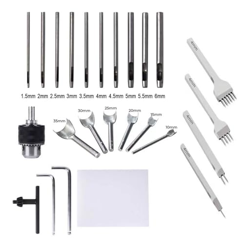 10er Stanzwerkzeug Set, Lederhandwerkswerkzeuge 4 Stück 1/2/4/6 Zinken Leder Nähen Leder Handwerk Werkzeuge Kit Diamant Schnürung Stitching Meißel Set (4 mm) 6 Stück/Set DIY Leder Carft V Form Stanz von GUILOPOER