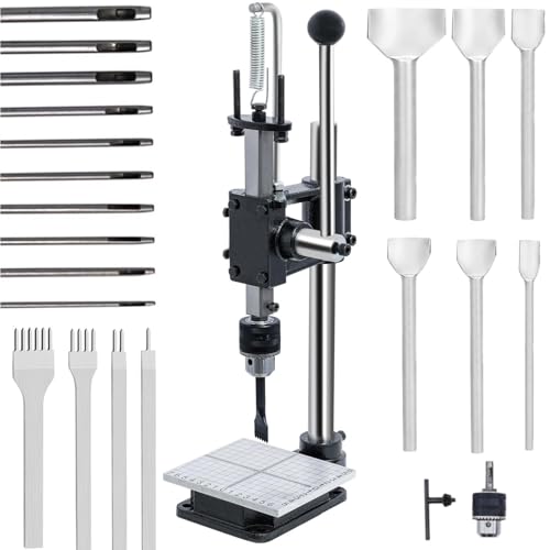 Leder Locher Werkzeug Guilopoer Lochmaschine mit Aluminiumplatte Set 4 Zinken + 10 Lochstanzern, PP-Plakette für Lederdruckmaschinen Stanzen Zinken Stempeln Punche,DIY Maschine zum Lochen von Leder von GUILOPOER