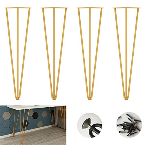 GUIXAN 4 Haarnadel-Tischbeine, robuste Möbelbeine aus Metall, Couchtischbein mit 3 Stangen im industriellen Stil, 10 mm Stahl, für Laptop-Tisch, Büro, Schreibtisch, Esstisch, TV-Ständer, von GUIXAN