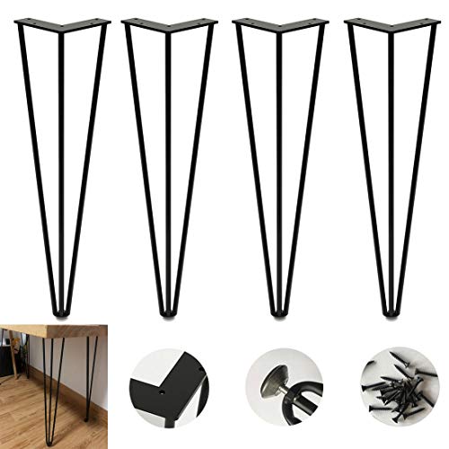 GUIXAN 4 Haarnadel-Tischbeine, robuste Möbelbeine aus Metall, Couchtischbein mit 3 Stangen im industriellen Stil, 10 mm Stahl, für Laptop-Tisch, Büro, Schreibtisch, Esstisch, TV-Ständer, von GUIXAN