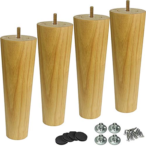 GUIXAN 4 Möbelbeine aus Massivholz, konische Möbelbeine, Ersatzbettbeine, runde Sofafüße, Schrankbeine, Couchtischbeine, Schrankbeine, Kommodenbeine, mit vorgebohrten M8-Schrauben und Mon von GUIXAN