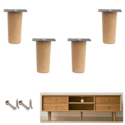 GUIXAN 4 Stück Möbelbeine aus massiver Buche, konische Ersatz-Sofafüße, vertikale Küchentischbeine aus Holz, Esstisch-Couchtischfüße, für Bett, Tisch, Bank, TV-Schrank, mit Montagezubehör von GUIXAN