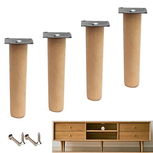 GUIXAN 4 Stück Möbelbeine aus massiver Buche, konische Ersatz-Sofafüße, vertikale Küchentischbeine aus Holz, Esstisch-Couchtischfüße, für Bett, Tisch, Bank, TV-Schrank, mit Montagezubehör von GUIXAN