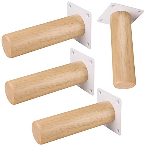 GUIXAN 4 x Massivholz-Ersatzmöbelbeine, Möbelbeine, runde Tischbeine aus Holz, Sofabeine, Couchtischbeine, TV-Schrankfüße für DIY-Ottomane-Couchtisch, mit Montageplatten und Schrauben aus von GUIXAN