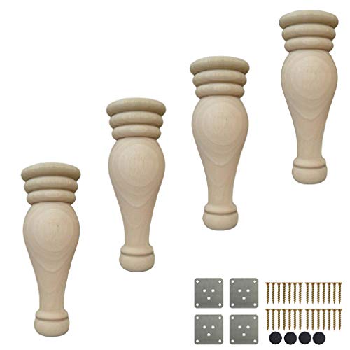 GUIXAN 4er-Pack Sofafüße aus Massivholz, Brötchenfüße aus Holz, runde Ersatzmöbelbeine, mit Montageplatte und Schrauben, Gummiholz, für Schrank, Fernseher, Ottomane, Couchtisch, Kommode, von GUIXAN