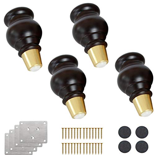 GUIXAN Massivholz-Sofabeine, Küchenmöbelfüße, kürbisförmige Möbelbeine, Ersatz-Stützfüße, Schrankfüße, Bettbeine, Couchtischbeine, TV-Schrankfüße, Tischbeine, Couch, Holzsockel, goldene B von GUIXAN