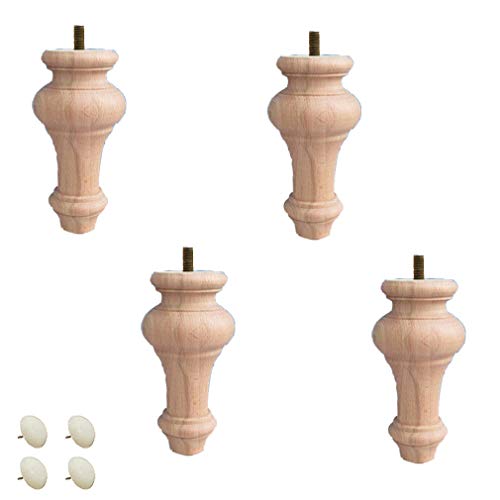 GUIXAN Packung mit 4 Massivholz-Möbelbeinen, unlackierte Brötchenfüße, runde Sofafüße aus Holz, für Bett, Couch, Schrank, Bank, Stuhl, Ottomane, Tisch, TV-Ständer, Loveseat, Kommode, Buch von GUIXAN