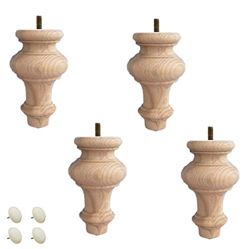 GUIXAN Packung mit 4 Massivholz-Möbelbeinen, unlackierte Brötchenfüße, runde Sofafüße aus Holz, für Bett, Couch, Schrank, Bank, Stuhl, Ottomane, Tisch, TV-Ständer, Loveseat, Kommode, Buch von GUIXAN