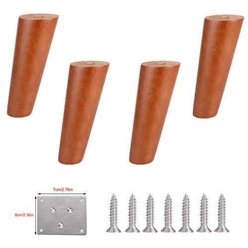 GUIXAN Set mit 4 Möbelbeinen aus Holz, runde Sofafüße aus massivem Gummiholz, schräge Kegel-Ersatzbeine für den Küchentisch, Bett, Kleiderschrank, Stuhl, TV-Schrank, Ottomane, Couchtischb von GUIXAN