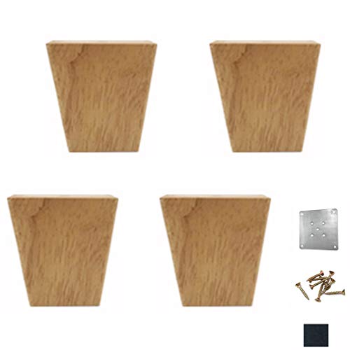 GUIXAN Set mit 4 Möbelbeinen aus Massivholz, rechteckig, Möbelfüße aus Eiche, TV-Schrankbeine, Trapezpyramide, Ersatz-Sofafüße für Kommode, Couchtisch, Bett, Ottomane, Holzfarbe, mit Mont von GUIXAN