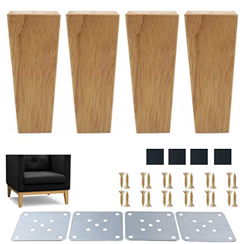 GUIXAN Stück Massivholz-Möbelbeine, TV-Schrankbeine aus Eiche, quadratische konische Pyramiden-Ersatz-Sofafüße, für Sessel, Kommode, Couch, Couchtisch, Ottomane, Bett, mit Montageplatte u von GUIXAN