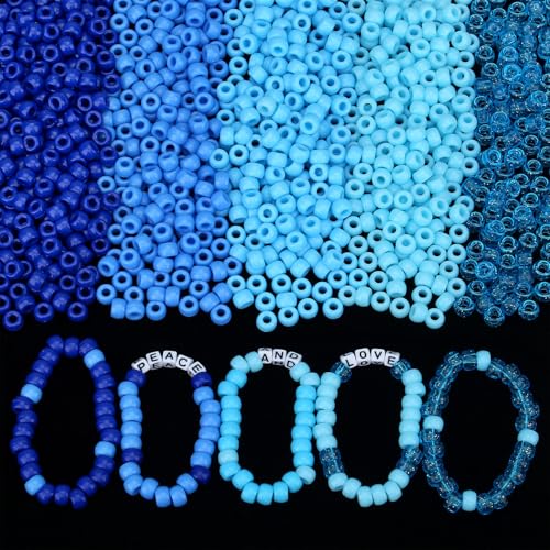 GUJOXILA 1000 Stück Blaue Pony Perlen mit Zum Auffädeln Große Loch Bastelperlen Blaue Pony Beads Perlen Set für Armbänder Halsketten Schlüsselanhänger Schmuckherstellung Basteln von GUJOXILA