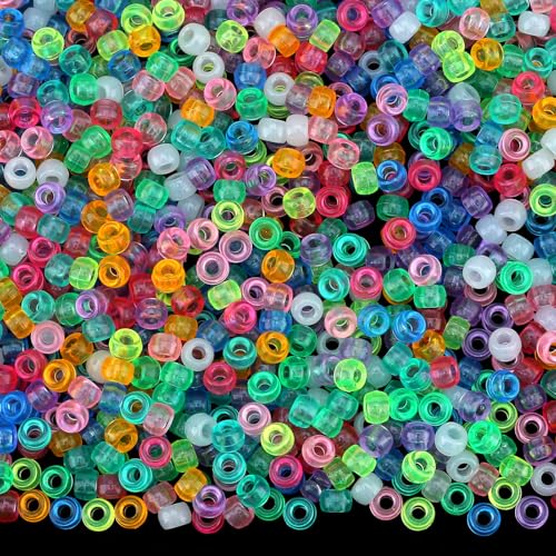 GUJOXILA 1000 Stück Dunkeln Leuchtende Pony Perlen mit Zum Auffädeln Große Loch Bastelperlen Leuchtende Pony Beads Perlen Set für Armbänder Halsketten Schlüsselanhänger Schmuckherstellung Basteln von GUJOXILA