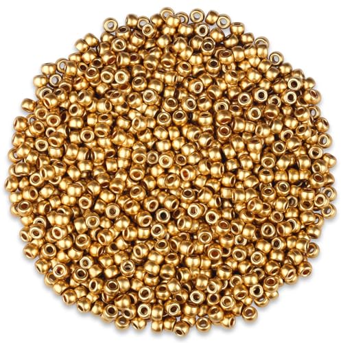 GUJOXILA 1000 Stück Goldene Pony Perlen mit Zum Auffädeln Große Loch 6x9mm Kandi Beads Bastelperlen Pony Beads Perlen Set für Armbänder Halsketten Schlüsselanhänger Schmuckherstellung von GUJOXILA