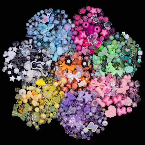 GUJOXILA Acrylperlen Charms Kawaii Bunte Perlen Anhänger mit Blumen Schleifen Süßigkeiten Herz Blumen für Armband Anhänger Halsketten Schlüsselanhänger Handy Kette Beads Charms 8 Farben von GUJOXILA