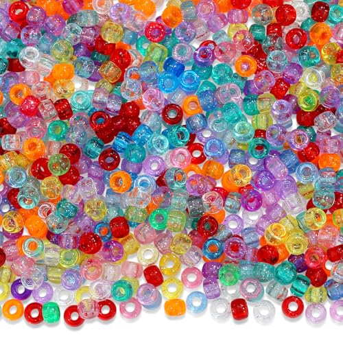 GUJOXILA Glitzer-Pony-Perlen, Großpackung Kandi-Perlen für Armbandherstellung, Haarperlen für Zöpfe, bunt, gemischt, Pony-Perlen zum Basteln von Armbändern, Halsketten, Schmuckherstellung, 6 x 9 mm GUJOXILA Glitzer-Pony-Perlen, Großpackung Kandi-Perlen für Armbandherstellung, Haarperlen für Zöpfe, bunt, gemischt, Pony-Perlen zum Basteln von Armbändern, Halsketten, Schmuckherstellung, 6 x 9 mm von GUJOXILA