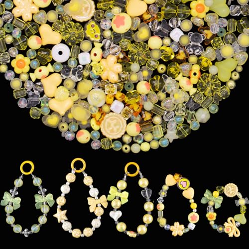 GUJOXILA Perlen zum Auffädeln Gelb Acrylperlen Perlen für Armbänder Kawaii Bastelperlen Enthält Blumenschleife Schmetterling Herz Für Halsketten Schmuckherstellung Handy Kette DIY GUJOXILA Perlen zum Auffädeln Gelb Acrylperlen Perlen für Armbänder Kawaii Bastelperlen Enthält Blumenschleife Schmetterling Herz Für Halsketten Schmuckherstellung Handy Kette DIY von GUJOXILA