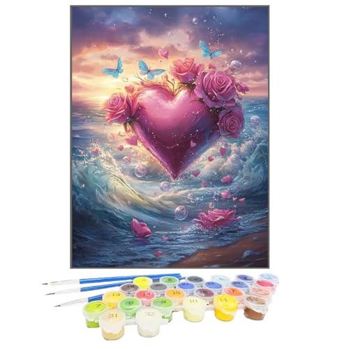 Malen Nach Zahlen Erwachsene Herz, Paint by Numbers Meer DIY mit Pinseln und Acrylfarben Handgemalt öLgemäLde Leinwand für Kreative Heimdekoration Geschenke für Frauen, Ohne Rahmen 20 x 30 cm 89-6 von GUKUGEKO