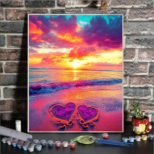 Malen Nach Zahlen Erwachsene Herz, Paint by Numbers Meer DIY mit Pinseln und Acrylfarben Handgemalt öLgemäLde Leinwand für Kreative Heimdekoration Geschenke für Frauen, Ohne Rahmen 20 x 30 cm D9-1 von GUKUGEKO