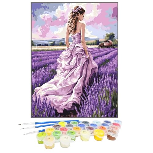 Malen Nach Zahlen GöTtin, Malen Nach Zahlen Kinder Lavendel, DIY Paint by Numbers Adult AnfäNger Handgemalt öLgemäLde Kit Bastelset mit Pinseln und Acrylfarben für Home Decor, Ohne Rahmen 30x40cm 3T-S von GUKUGEKO