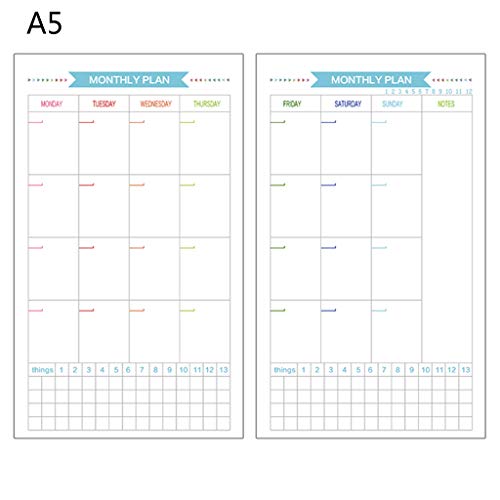 GUMEI 6 Löcher Nachfüllen Innenpapier Tagebuch Woche Monat Planer für A5 Loose Leaf Notebook von GUMEI