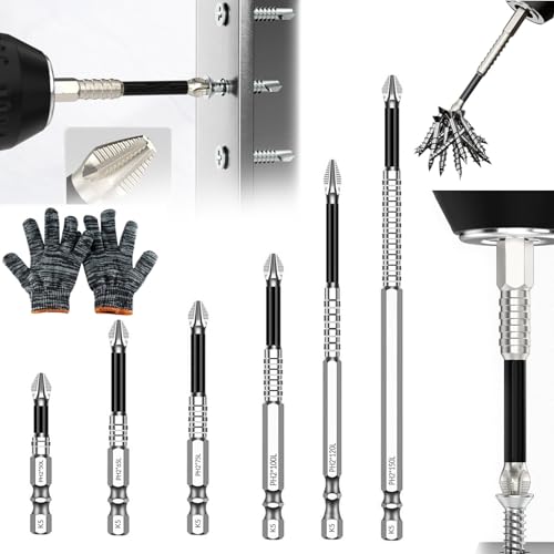 6 Stück Hochmagnetischer Schraubendreher-Bohrer-Bit-Satz, Magnetisch Schraubendreher Bit Satz, Anti Rutsch Bits High-Magnetic Screwdriver Drill Bit Seta für Elektrobohrer, Handbohrmaschine (6 Stück) von GUO-SWY