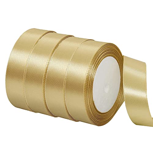 GUO-YING 4Pcs 22m x 2cm Satinband Gold,Geschenkband, Dekoration Schleifenband, Stoffband für Hochzeit, Taufe und Geburtstag Geschenke (Gold) von GUO-YING