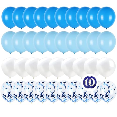GUO-YING 60 Stück Luftballons Blau Weiss, 60 Stück Luftballons Blau mit Konfetti Ballons Blau für Hochzeit Geburstagsdeko Babyparty Junge Dekoration Valentinstag (Blau) von GUO-YING