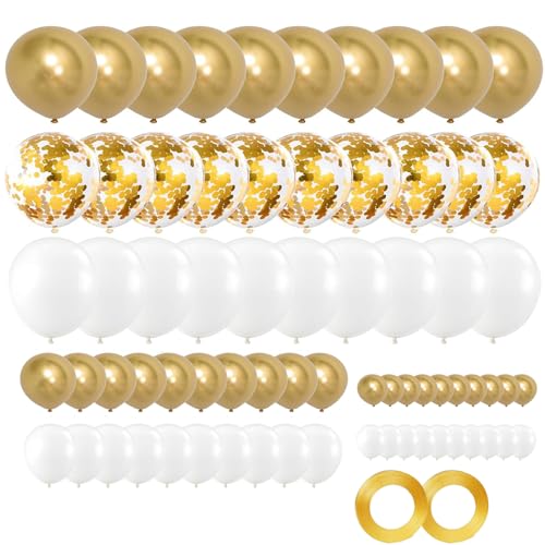 GUO-YING 80 Stück Goldene Weiß Luftballons, Latexballon für Party Geburtstag, Baby Shower, Hintergr Deko Hochzeit Dekoration (Gold Weiß) von GUO-YING