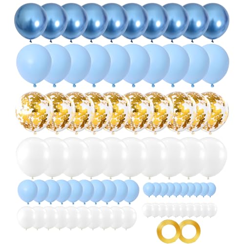 GUO-YING 80 Stück Macaron Blau Weiß Silber Konfetti Metallic Blau Ballons, Latexballon für Party Geburtstag, Baby Shower, Baby Geburtstag Party Hintergr Deko Hochzeit Birthday (Gold) von GUO-YING
