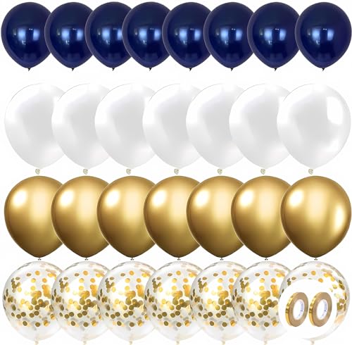 GUO-YING Luftballons Blau Weiß Gold Geburtstags Party Deko Birthday Decorations Baby Shower Graduierung (Gold Blau) von GUO-YING