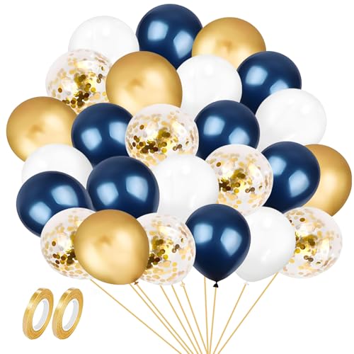 GUO-YING Helium Luftballons in Blau, Gold, Weiß Latex 60 Stück 30 cmGeburtstag, Hochzeit, Baby Shower, Tropische Dekoration, Kinderparty, Abschluss und Feier (Gold Blau) von GUO-YING