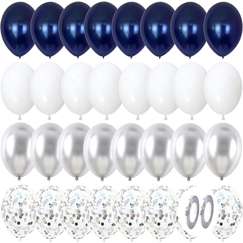 GUO-YING Luftballons Blau Weiß Silber Geburtstags Party Deko Birthday Decorations Baby Shower Graduierung (Silber Blau) von GUO-YING