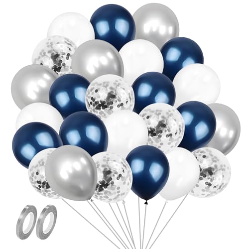 GUO-YING Helium Luftballons in Blau, Silber, Weiß Latex 60 Stück 30 cmGeburtstag, Hochzeit, Baby Shower, Tropische Dekoration, Kinderparty, Abschluss und Feier (Silber Blau) von GUO-YING