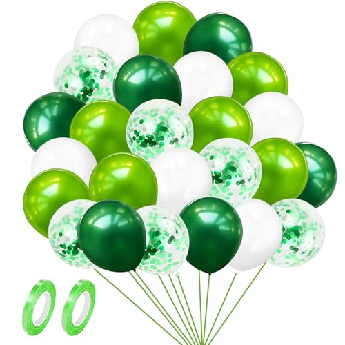 GUO-YING Luftballons Grün,60 Stück Luftballons Weiß, Konfetti Ballons für Hochzeit Geburstags Taufe Kommunion Dinosaurier Party Deko, Dschungel Deko (Grün) von GUO-YING