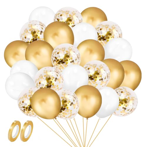 GUO-YING Helium Luftballons in Gold Weiß Konfetti Latex 60 Stück 30 cm Geburtstag, Hochzeit, Baby Shower Dekoration, Kinderparty, Abschluss und Feier (Gold) von GUO-YING