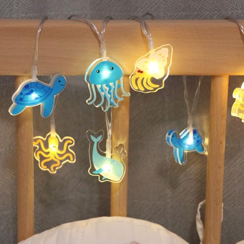 GUOCHENG Lichterkette mit Meerestieren, Quallen, Wal, Meeresschildkröte, Ozean-Thema, LED-Lichterkette, dekorative Lichterkette für Schlafzimmer, Nuesery (Meer) von GUOCHENG