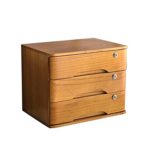 Schubladenbox Holz Aufbewahrungsbox, Abschließbarer Schreibtisch-Schubladenschrank Aus Holz Für Bürobedarf, A4/Quittungsdatei-Organizer – Flacher Aktenschrank Mit Mehreren Schubladen(C,3 drawers) von GUODDM