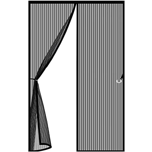 GUOGAI Fliegengitter Tür Insektenschutz 115x225cm(45x89inch) mit Heavy Duty Mesh Insektenschutz Für Balkontür Magnetverschluss faltbar für Wohnzimmer Tür Kellertür Balkontür, Schwarz A von GUOGAI