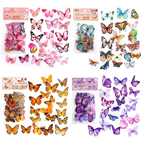 160 Stück Schmetterling Sticker Set, Transparente Dekorative Aufkleber, Vintage Design für Fotoalbum Craft Scrapbook Sticker für DIY Fotoalben, Tagebuch, Notizbuch, Kalender(Schmetterling) von GUOJOZO