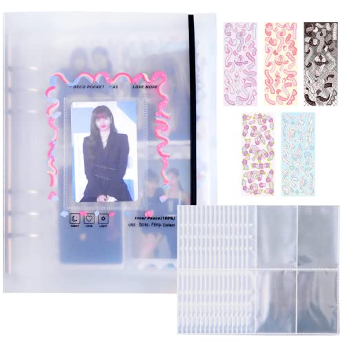 A5 Binder Fotokartenalbum, Fotoalbum-Halter, 6 LöcherRingbuchhülle + 25 Blätter 4 Fächer Fotosichthüllen, Gefrostetes Bindealbum mit 5 Aufklebern (Transparent) von GUOJOZO